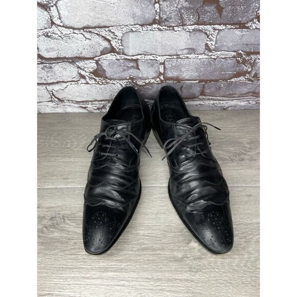 Kalena’s Black Leather Double Wingtip Lace Up Italy Dress Shoes Men 43EU/10M US - Picture 15 of 16